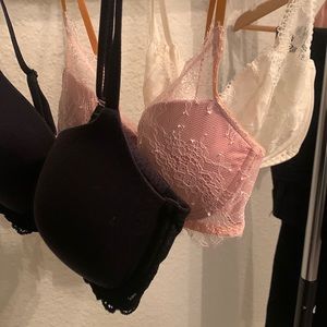 3 bralette Bundle: black pink and white